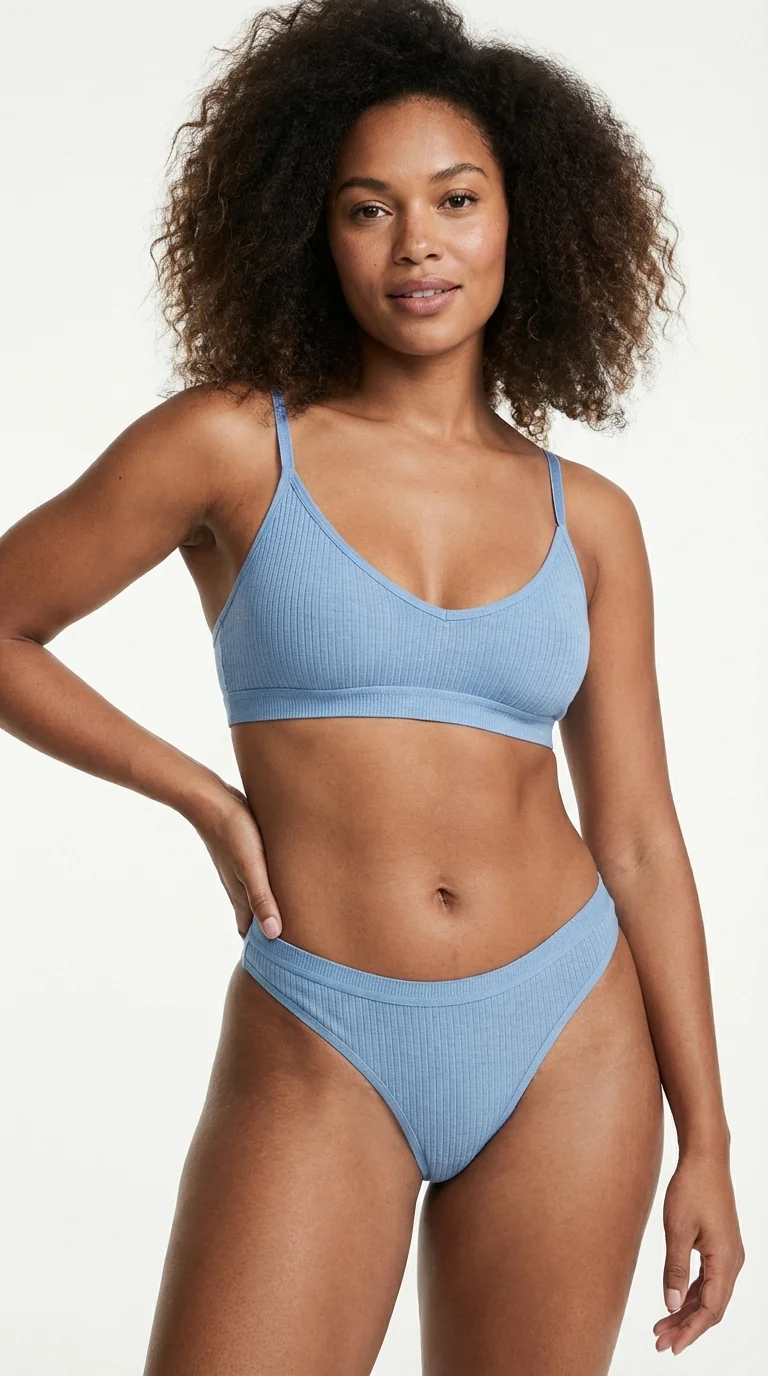 Fitilli (Ribbed) Ribana Tanga Sky Blue - Esnek Yapı Detayı